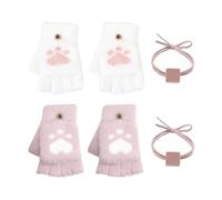 2 Pairs Of Cat Claw Gloves, 2 Hair Ties, Cute Cartoon Gloves, Winter Plush Gloves, Warm Thickened Half Finger Gloves, Flip-Top Women'S Gloves
