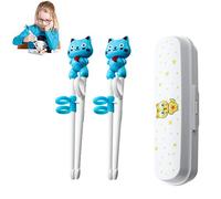 2 Pairs of Children's Training Chopsticks - Beginner Chinese Chopsticks with Assistant to Learn Grip - Cartoon Animal Design, Suitable for Elderly - Blue