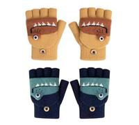 2 Pairs Of Crocodile Pattern Gloves, Cute Children'S Gloves, Autumn And Winter Warm Gloves, Fingerless Flip Gloves, Soft Knitted Gloves