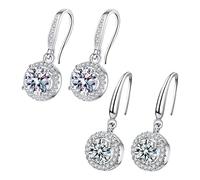 2 Pairs of Drop Earrings for Women, Diamond Drop Earrings, Sterling Silver Earrings, Dangling Earrings, Earring Accessories for Ladies and Girls