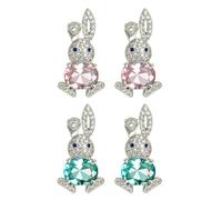 2 Pairs of Easter Earrings for Women Cute Blue Sparkly Crystal Bunny Studs Dainty Pink Rabbit Stud Earrings Spring Holiday Easter Jewelry Gifts for Her, Zinc, No Gemstone