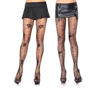 2 Pairs of Fishnet Tights, Black, Halloween Spider Web Tights, Net Tights, Skull Spiders, Skeleton Tights Women