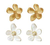 2 Pairs Of Five-Petal Flower Earrings, Ball Earrings, Flower Earrings, White Earrings, Gold Earrings For Women