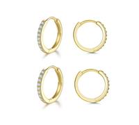 2 Pairs of Gold Hoop Earrings Set for Women, Small Earrings Set with Zirconia, 925 Silver Gold Plated Hypoallergenic Small Sleeping Hoop Earrings for Women Men 12 mm x 2, 12mm*2,