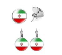 2 Pairs of Iran Flag Earrings, Vintage Crystal Glass Flag Earrings for Men and Women, Iran Patriot's Day National Day Accessory