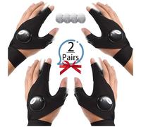 2 Pairs of LED Light Gloves - Fishing, Camping, Repairs - Original Gift for Men - Hands Free with Flashlight - Batteries Included, Black/White, One size