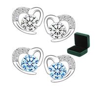 2 Pairs Of Love Earrings, With 1 Jewelry Box, Zircon Earrings, Cubic Zirconia Earrings, Hypoallergenic Heart-Shaped Earrings, Jewelry For Women