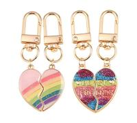 2 Pairs of Magnetic Keychains, Rainbow Heart-Shaped Pendants, Creative Small Charms, Bag Pendants, Pendant Keychains
