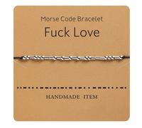 2 Pairs of Morse Code Bracelet Silver Plated Beads on Silk Cord Friendship Bracelet Gift with Meaning Card, Secret Message Gift for Women Men (Fuck Love)