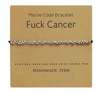 2 Pairs of Morse Code Bracelet Silver Plated Beads on Silk Cord Friendship Bracelet Gift with Meaning Card, Secret Message Gift for Women Men (Fuck Cancer)