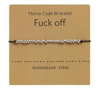 2 Pairs of Morse Code Bracelet Silver Plated Beads on Silk Cord Friendship Bracelet Gift with Meaning Card, Secret Message Gift for Women Men (Fuck off)