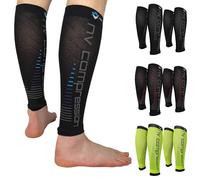 2 PAIRS of NV Compression Essential R&R V2.0 Calf Sleeves STRIPES (Black/Blue, L-XL)