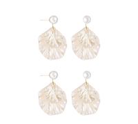 2 Pairs of Pearl Scallop Earrings - Mermaid Jewelry for Women - White Gold, Shell Drop Earrings for Beach Occasion