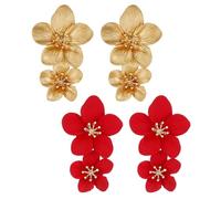 2 Pairs Of Petal Earrings, Flower Earrings Gold, Tassel Flower Earrings, Large Drop Earrings, Exaggerated Earrings, Women'S Earrings