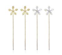 2 Pairs of Petal Tassel Earrings, Gold and Silver, Crystal Flower Tassel Earrings, Fashionable and Elegant, Women's Drop Earrings, Suitable for Girls' Daily or Event Wear