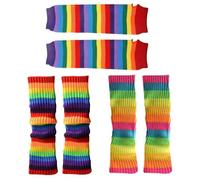 2 Pairs Of Rainbow Pile Socks, 1 Pair Of Rainbow Sleeves, Outdoor Cold Socks, Fingerless Gloves, Rainbow Warm Clothing