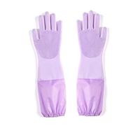 2 pairs of silicone dishwashing and pet cleaning gloves 17-inch gloves, long sleeves, reusable (pink, green, purple) purple No velvet inside2pcs