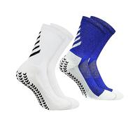 2 Pairs of Soccer Socks, Non-slip Sports Socks, Sports Grip Garter Rubber Points, Perspiration and Breathable, Unisex, Suitable for Football, Basketball, Hiking (White, Blue)