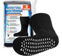 2 Pairs of Super Wide Socks With Non-Skid Grips for Lymphedema - Bariatric Sock - Oversized anti-slip Sock Stretches up to 30'' Over Calf for Swollen Feet and Legs - One Size Unisex, Black