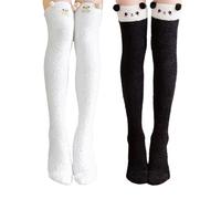 2 Pairs Of Thickened Over-The-Knee Socks, Cute Card Through Knee Socks, Coral Fleece Over-The-Knee Socks, Soft And Warm Over-The-Knee Socks, Clothing Accessories