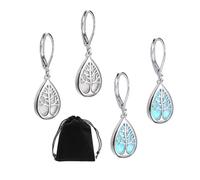 2 Pairs of Tree of Life Earrings with 1 Piece Velvet Bag, Drop Earrings, Earrings for Women Girls, Drop Shape Earrings, Dangle Earrings, Tree Shape Drop Earrings, Gift for Women (White, Blue)