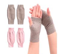 2 Pairs of Women's Fingerless Gloves, Cashmere Half Finger Gloves, Winter Warm Gloves, Knitted Wrist Gloves, Fingerless Gloves for Outdoor Cycling (Camel, Pink)