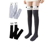 2 Pairs of Women's Fluffy Over-the-Knee Socks, Cute Panda Design Stockings, Black Panda, Grizzly Bear, Plush Stockings, Thickened Thigh Warm Socks