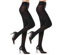 2 Pairs Opaque Tights for Women - 40D/70D Microfiber Control Top Pantyhose - Black - S