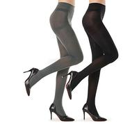 2 Pairs Opaque Tights for Women - 40D/70D Microfiber Control Top Pantyhose - Grey - Medium