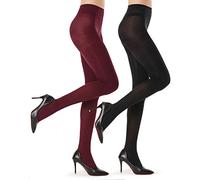 2 Pairs Opaque Tights for Women - 40D/70D Microfiber Control Top Pantyhose - Red - Medium