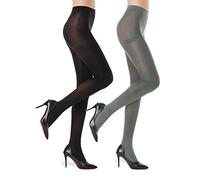2 Pairs Opaque Tights for Women - 40D Microfiber Control Top Pantyhose (Black & Grey, S)
