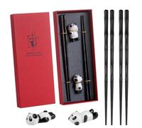 2 Pairs Panda Chopsticks Reusable,Dishwasher Safe Fiberglass Chopsticks With Ceramic Panda Rest Set,Chop Sticks for Sushi Noodles Rice,Chopstick Gift Set for Food Lovers