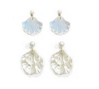 2 Pairs Pearls Sea Shell Stud Earrings Beach Jewelry Gifts for Women for Halloween Party Summer Beach Jewelry