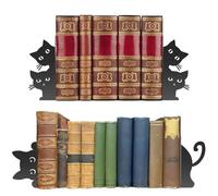 2 Pairs Peeping Cat Metal Bookends,Metal Cat Bookends for Shelves Decorative,Cute Black Cats Book Ends for Cats Lovers and Reading Enthusiasts