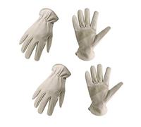 2 Pairs Pigskin Leather Work Gloves with Reinforced Palm for Men & Women with 1 Free Gloves Holder Clips, Stretchable Wrist Rigger Glove for Driver, Construction, Yardwork, Gardening - Beige - Medium