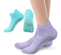 2 Pairs Pilates Socks Grip Socks Yoga Socks For Women Non Slip Anti Slip Women Grippy Socks for Yoga Ballet Pilates Barre Workout Sporting Supplies（Lake Blue and Lavender Purple）