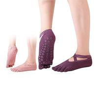 2 Pairs Pilates Socks Non Slip Skid Yoga Socks with Grips & Straps Full Toes for Women Cotton Gripper Socks for Pilates/ Barre/ Ballet/Dance/ Workout/Fitness/Martial Arts/Trampoline/Massage/Home Use
