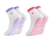 2 Pairs Pilates Socks, Women Cute Pilates Grip Socks, Non Slip Reformer Pilates Socks with Grippy Bottom, Comfortable and Stylish for Yoga, Workouts, Ballet, and Casual Wear