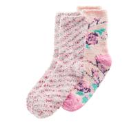 (2 Pairs Pink, 4-8) Ladies 2 Pairs Cosy Floral Butterfly Feather Yarn Popcorn Fluffy Winter Bed Lounge Socks Uk 4-8