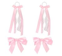 2 Pairs Pink Ribbon Boot Bows, Removable Satin Lace Bows for Cowgirl Boots | 2 Styles Shoe Charms Decor Clips Western Cowboy Accessories for Women DIY Bridal Shower Wedding Supplies