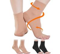 2 Pairs Plantar Fasciitis Compression Socks for Women & Men 20-30 mmHg, Ankle Support for Ligament Damage, Functional Socks for Neuropathy (Black+Beige, L)
