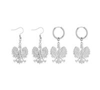 2 Pairs Poland White Eagle Earrings - Stainless Steel, National Crest, Symbol of Independence & Heritage