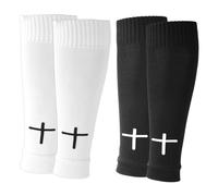 2 Pairs Pre Cut Soccer Socks, Polyester Shin Guard Sleeves White Black Cross Leg Sleeves Pre Cut Socks for Football Basketball Running