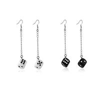 2 Pairs Punk Hiphop Acrylic Black White Square Cube Pendant Strainer Disco Dance Geometric Geometric Dice Earrings Party Jewelry for, Acrylic Metal, acrylic