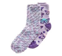 Metzuyan WS-AW23 Ladies 2 Pairs Cosy Floral Feather Yarn Socks Fluffy Bed Socks 4-8 UK Purple Roses