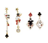 2 Pairs Queen of Hearts Earrings for Women Playing Card Earrings Red Heart Ace Poker Card Ear-rings Queen of Hearts Jewelry Accessories for Alice in Wonderland Theme Party, Zinc, No Gemstone