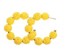 2 Pairs Raffia Ball Pendant Miss Straw Ear Drops Alloy