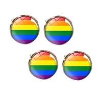 2 Pairs Rainbow Cufflinks, Alloy round Suit Cufflinks for Pride Month