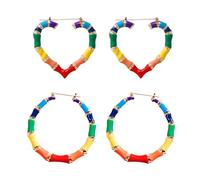 2 Pairs Rainbow Pride Earrings for Women Colorful Rainbow Bamboo Hoop Earrings Trendy Multicolor Bamboo Heart Ear-Rings Gay Lesbian LGBTQ Bisexual Ear Jewelry Accessories for Her, Zinc, No Gemstone