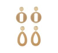 2 Pairs Rattan Earrings for Women Lightweight Geometric Statement Earrings Handmade Straw Wicker Braid Hoop Drop Dangle Earrings Bohemian Summer Earrings Set Beach Jewelry Gift for Women, Zinc, No